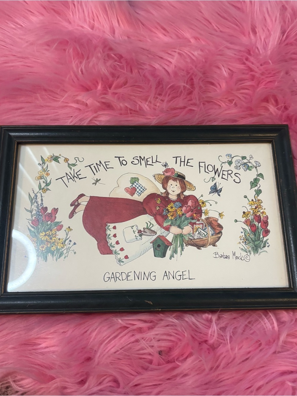 Vintage Barbara Mock Gardening Angel Framed Wall Art